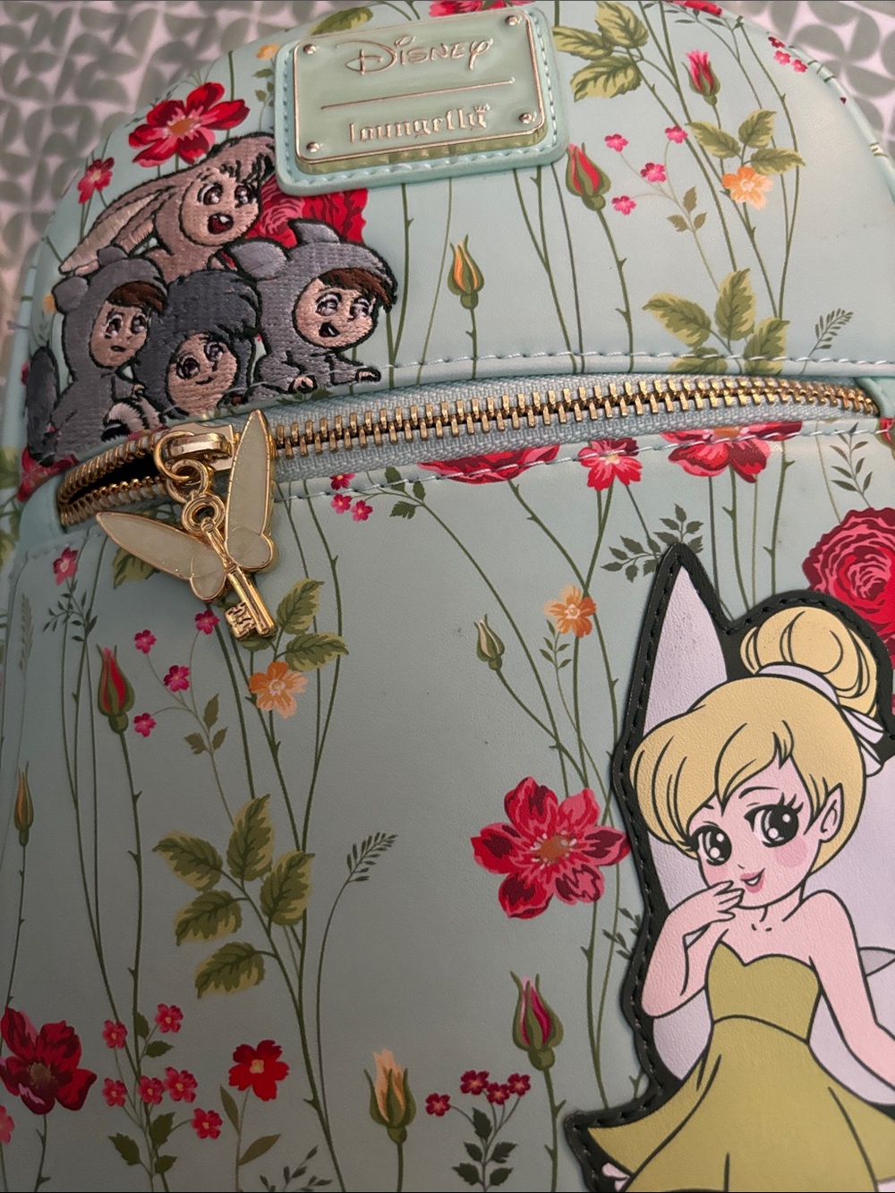 Disney Tinker Bell Floral Mini Backpack - READ DESC *BROKEN /BUSTED TOP ZIPPER* - Picture 6 of 16